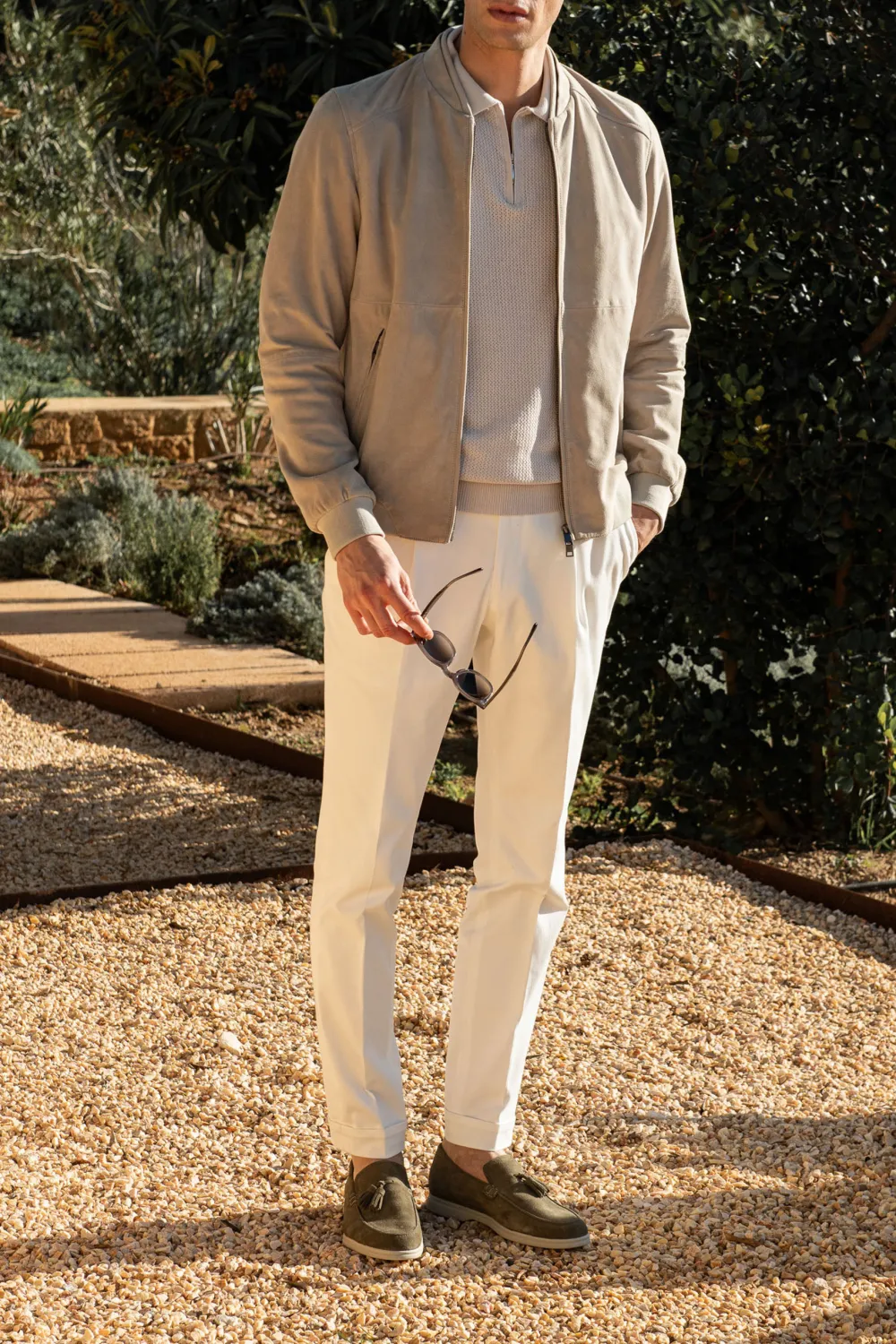 Stone Soft Suede Bomber Jacket