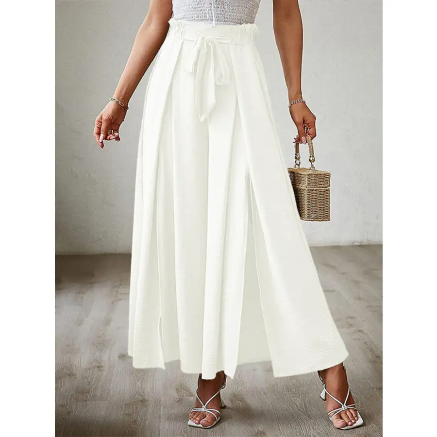 Classic Tied Slit Wide Leg Pants