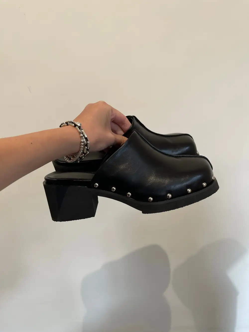Faux Leather Platform Heeled Mules