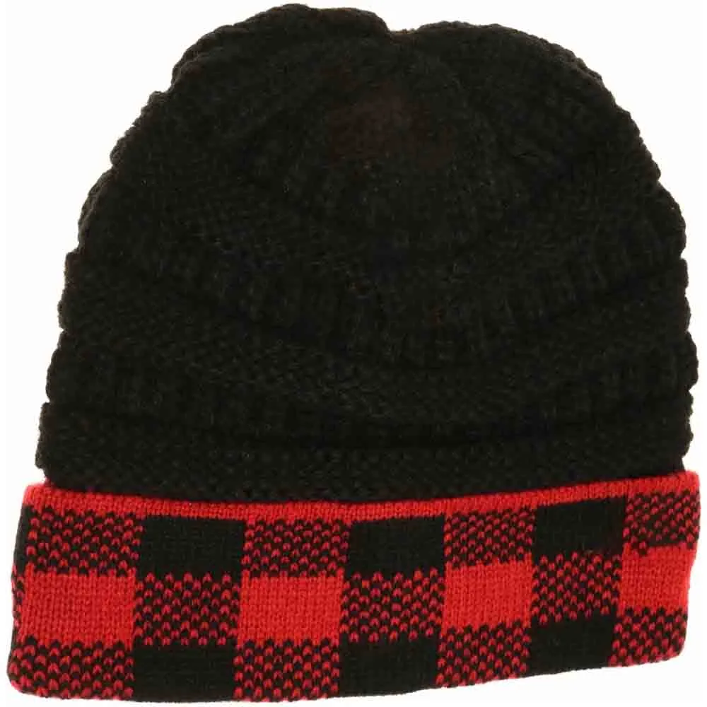 Check Pattern Knit Beanie