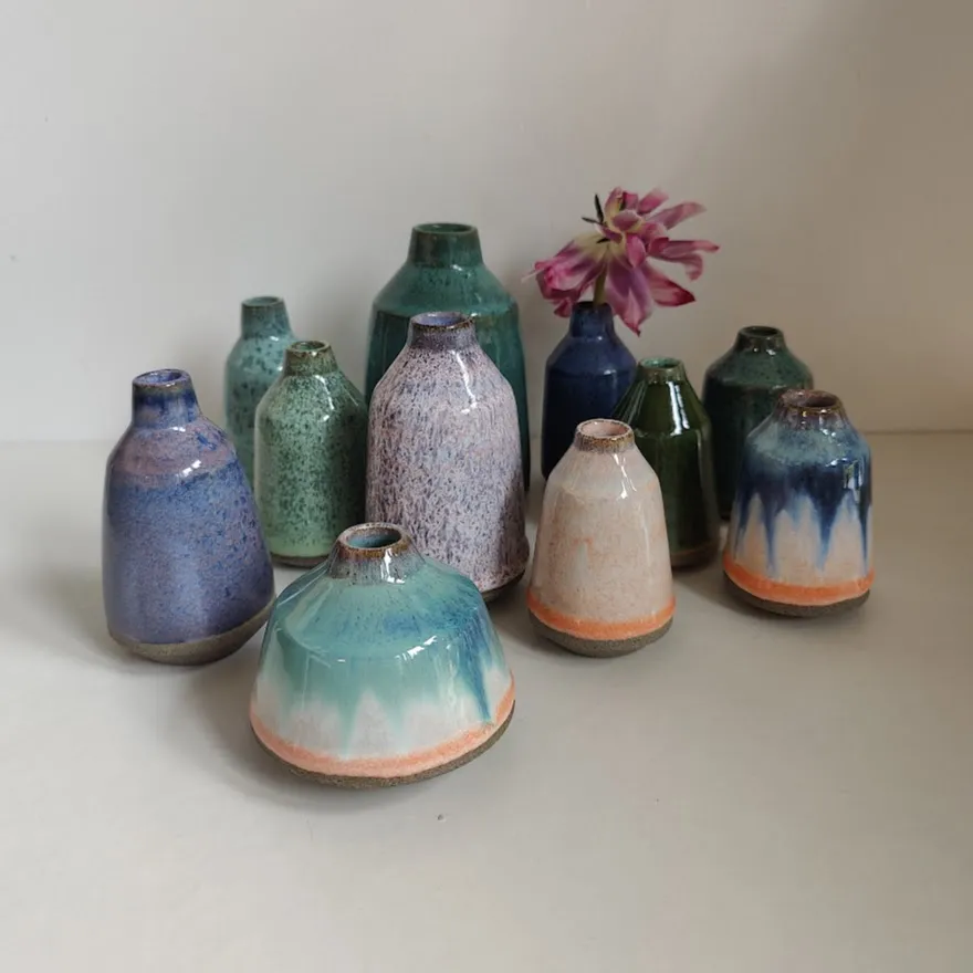 Sculptural Stoneware Bud Vase