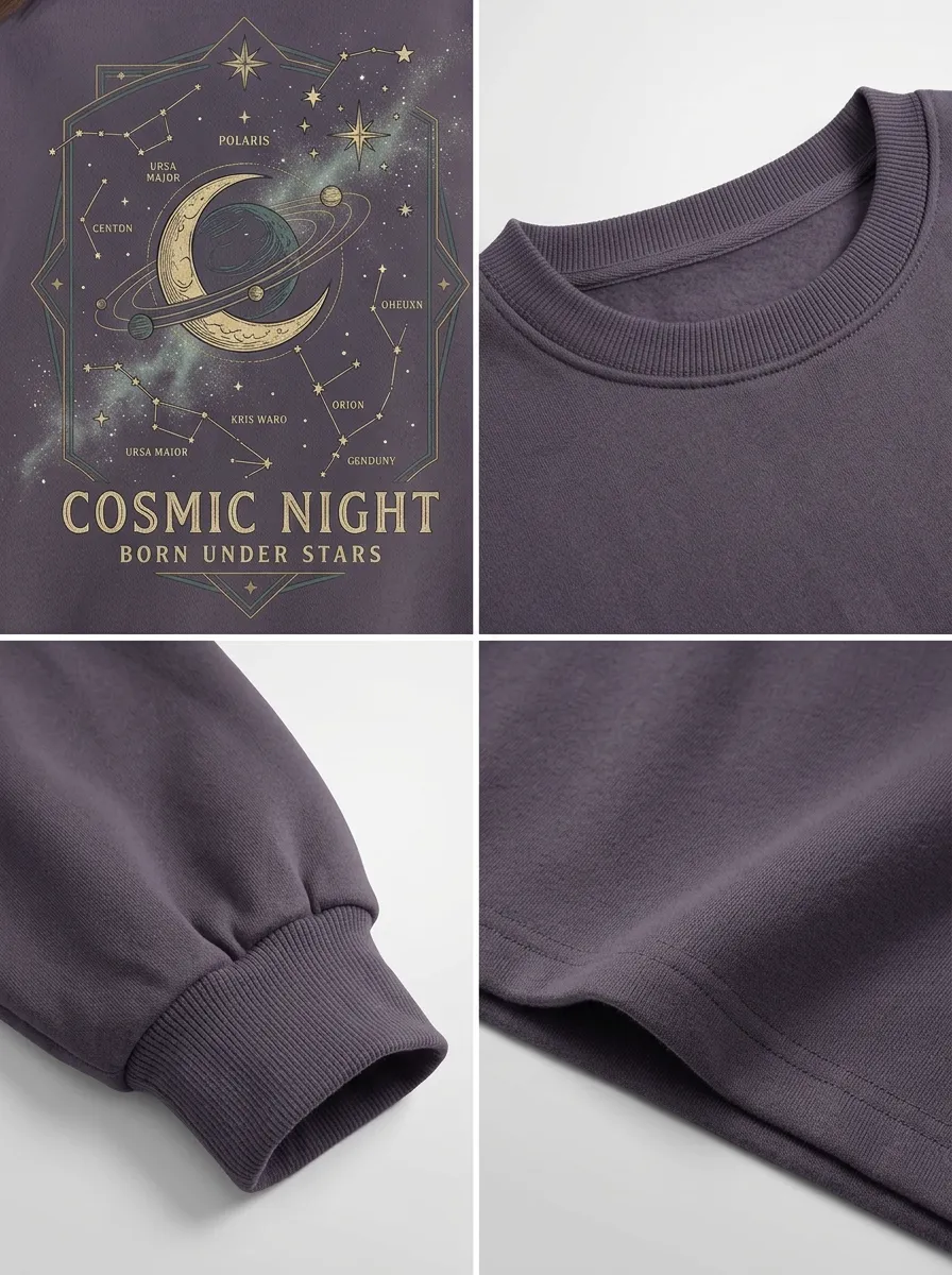Women's Cosmic Night Constellation Moon Planet Printed T-shirt