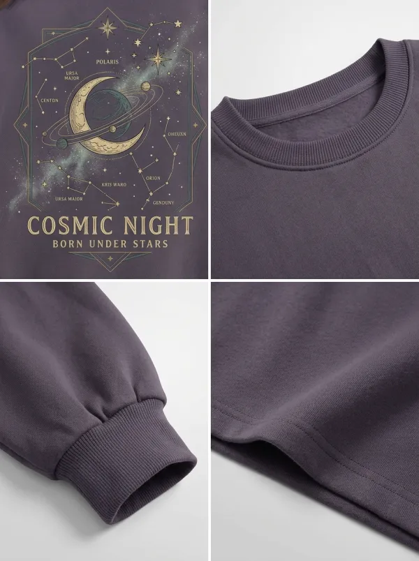 Women's Cosmic Night Constellation Moon Planet Printed T-shirt