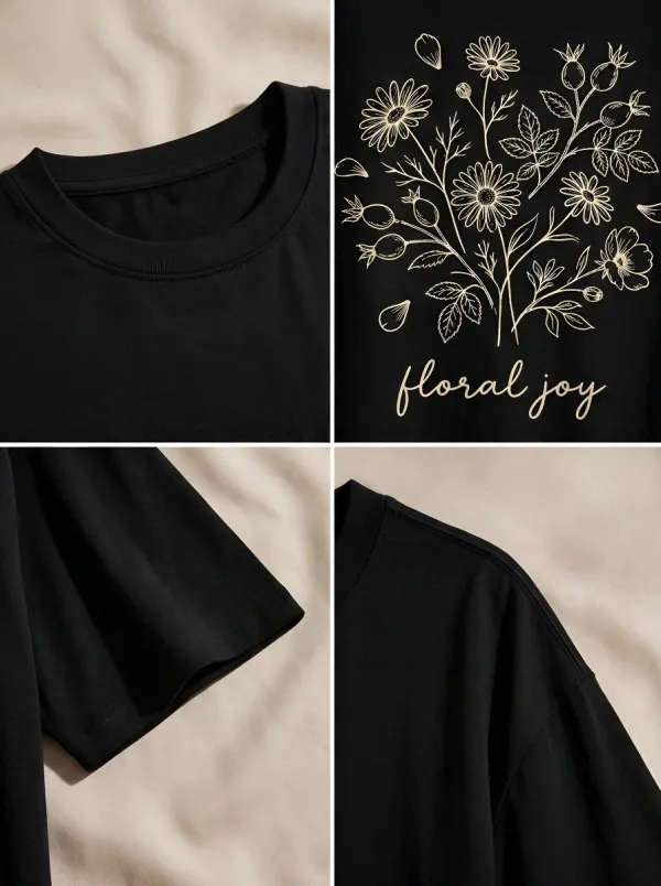Women's Nature Lover Floral Joy Botanical Line Art Printed T-shirt