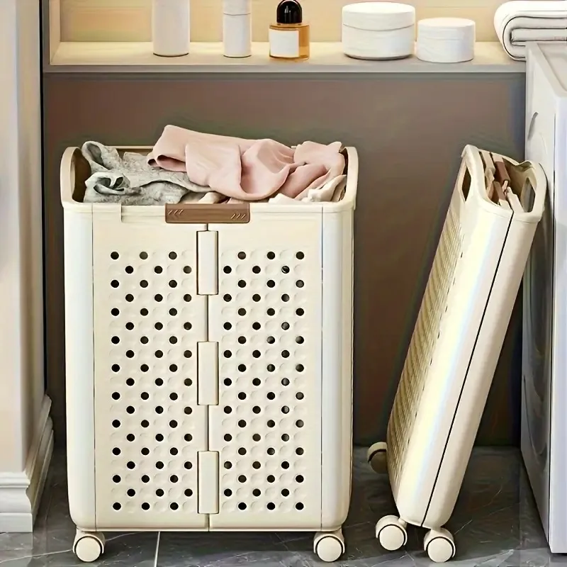 Large Plastic Wheeled Foldable Laundry Basket
