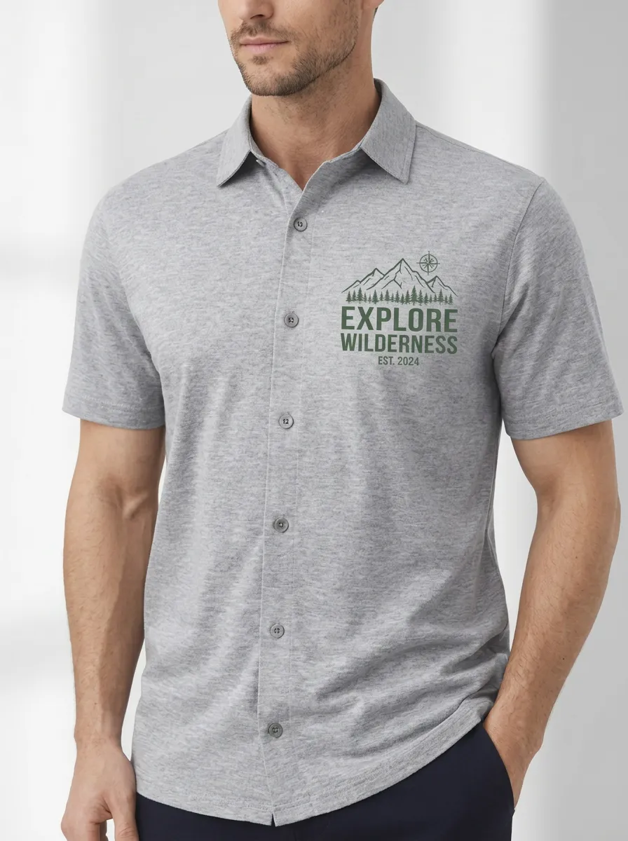 Men's Outdoor Adventure Explore Wilderness Mountain Printed Polo Shirt