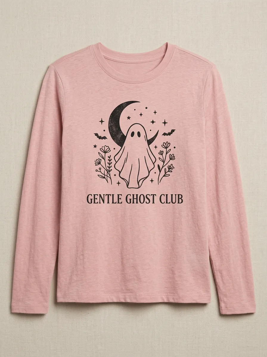 Ghost Moon Ghost-Club Halloween Cotton Linen Long Sleeve Top