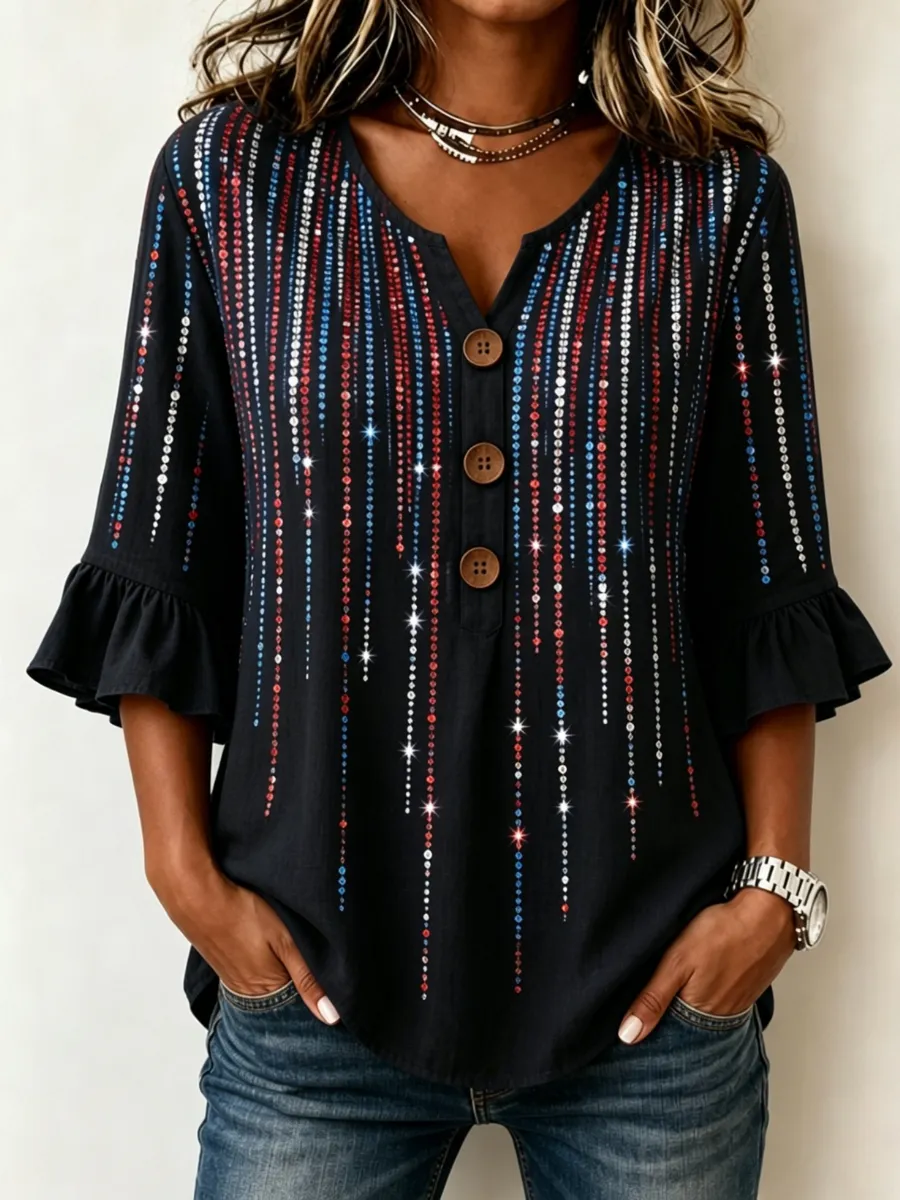 Women'S Casual American 250Th Anniversary Printed Top