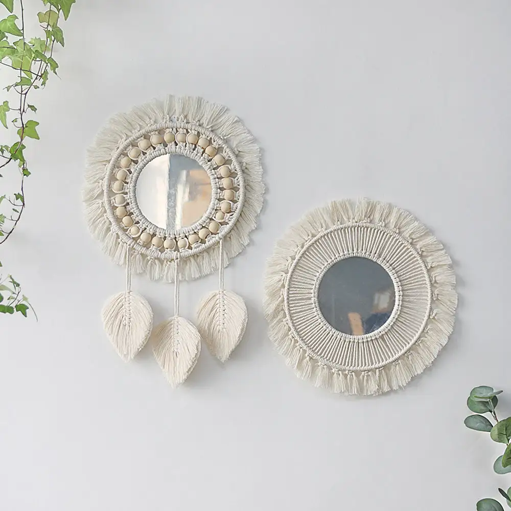 Boho Macrame Wooden Decorative Wall Mirror