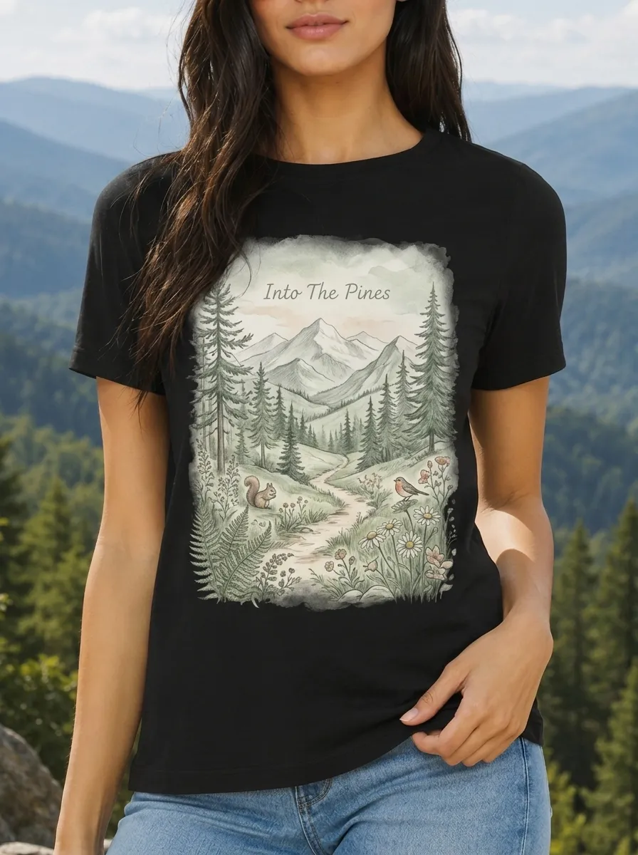 Women's Nature Lover Mountain Forest Squirrel Printed T-shirt