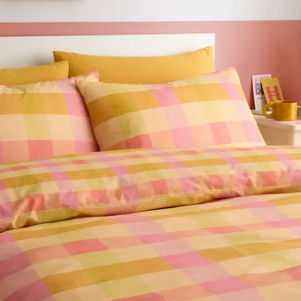 Reversible Check Polycotton Duvet Cover Set