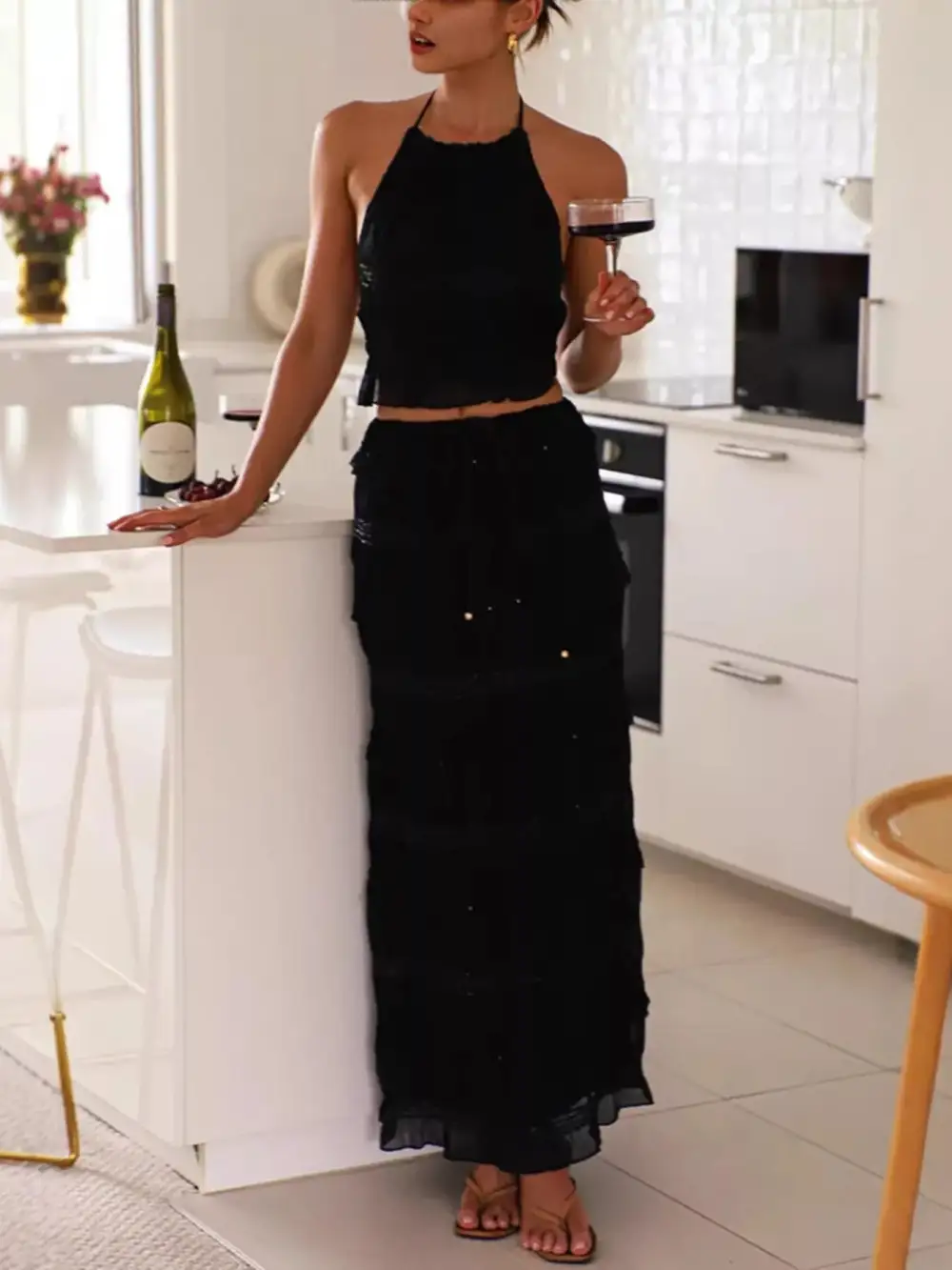 Elegant Sleeveless Top And Maxi Skirt Set