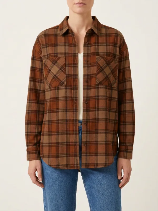 Relaxed Plaid Checkered Plaid Long-Sleeve Shirt