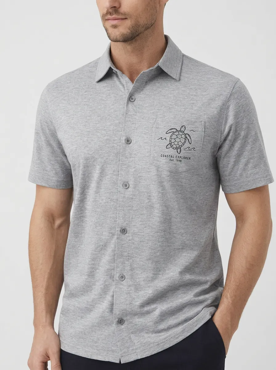 Men's Coastal Explorer Sea Turtle Printed Button-Up Shirt