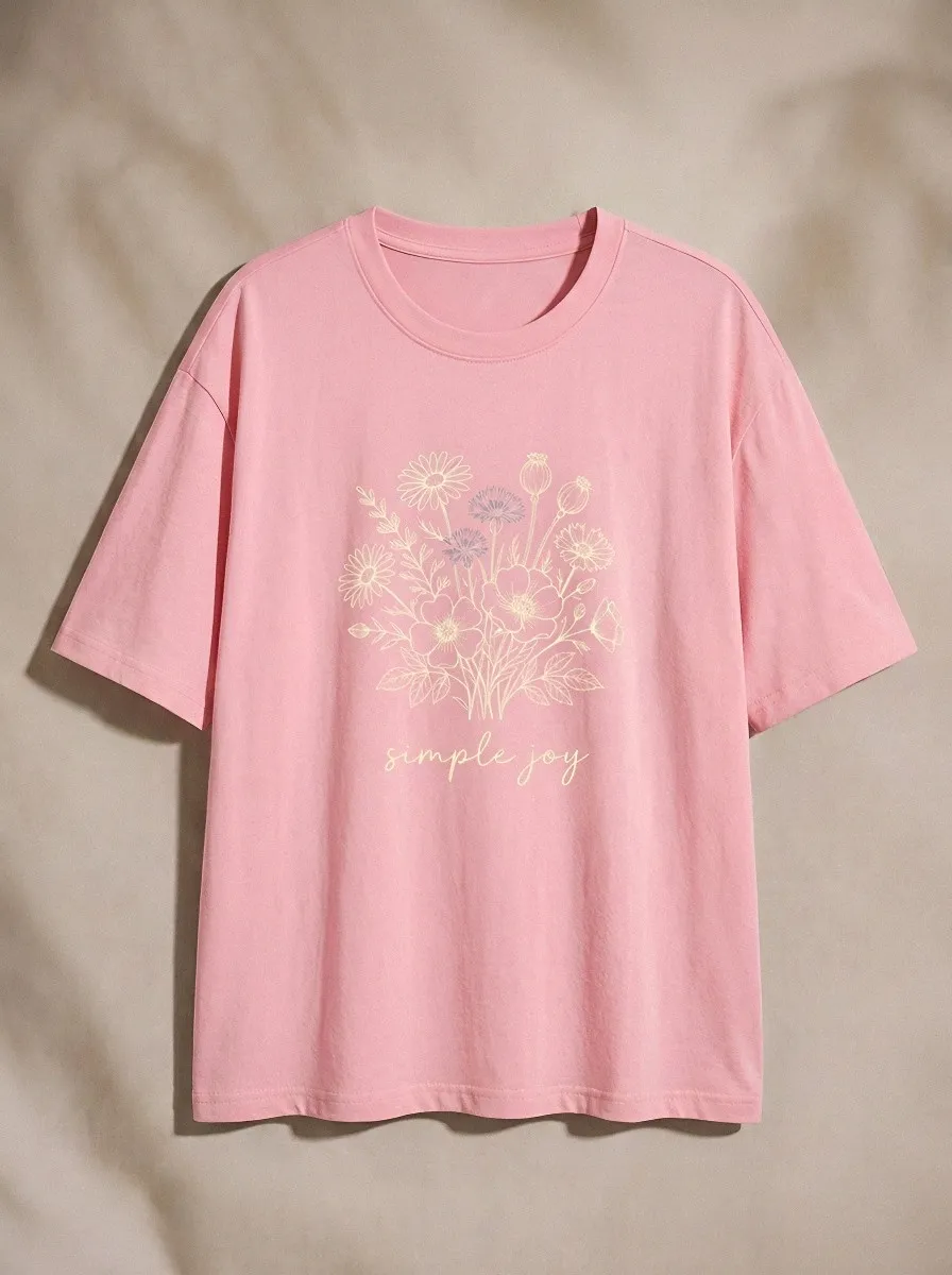 Women's Simple Joy Floral Bouquet Printed T-shirt