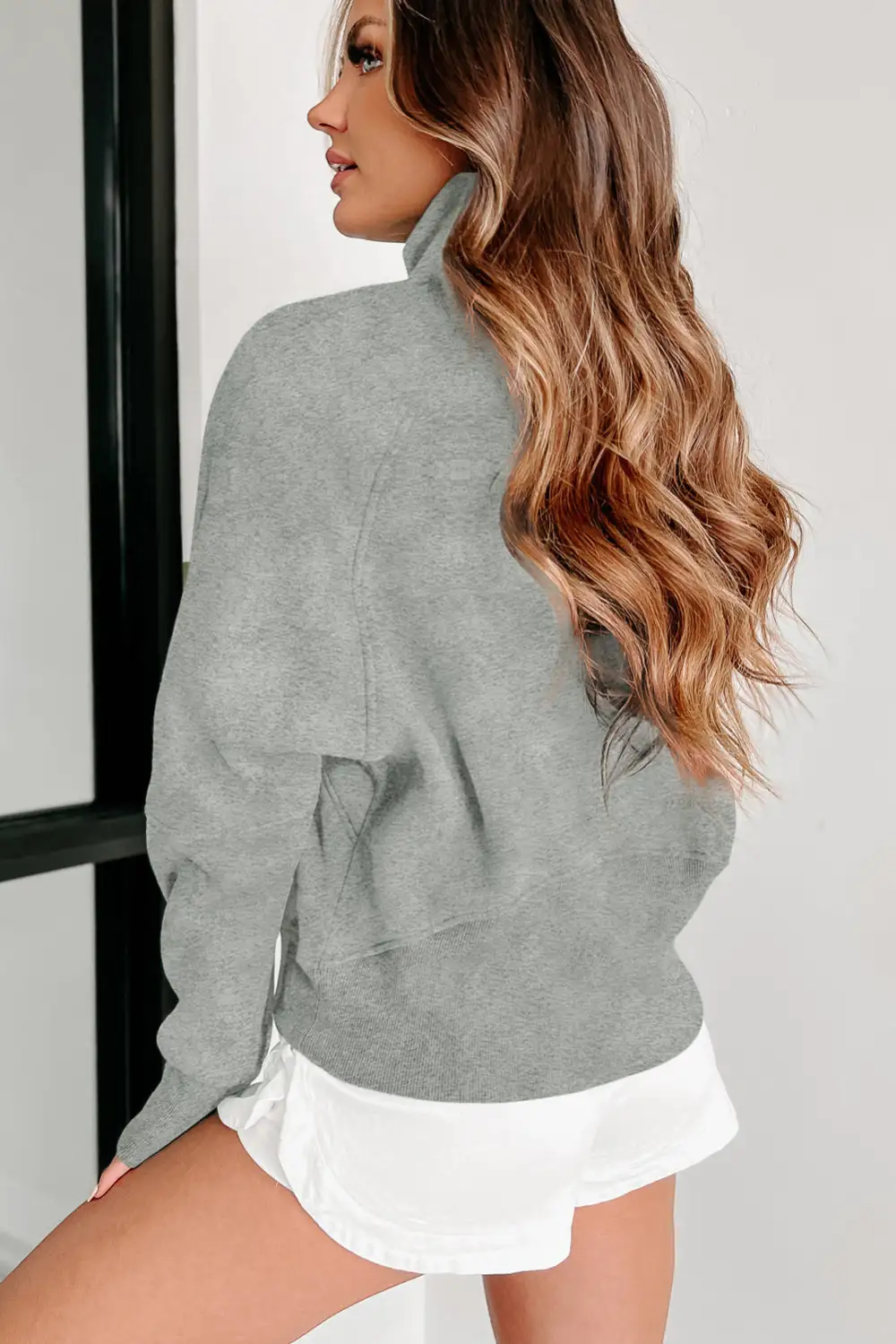 Zip Up Stand Collar Ribbed Thumbhole Sleeve Sweatshirt