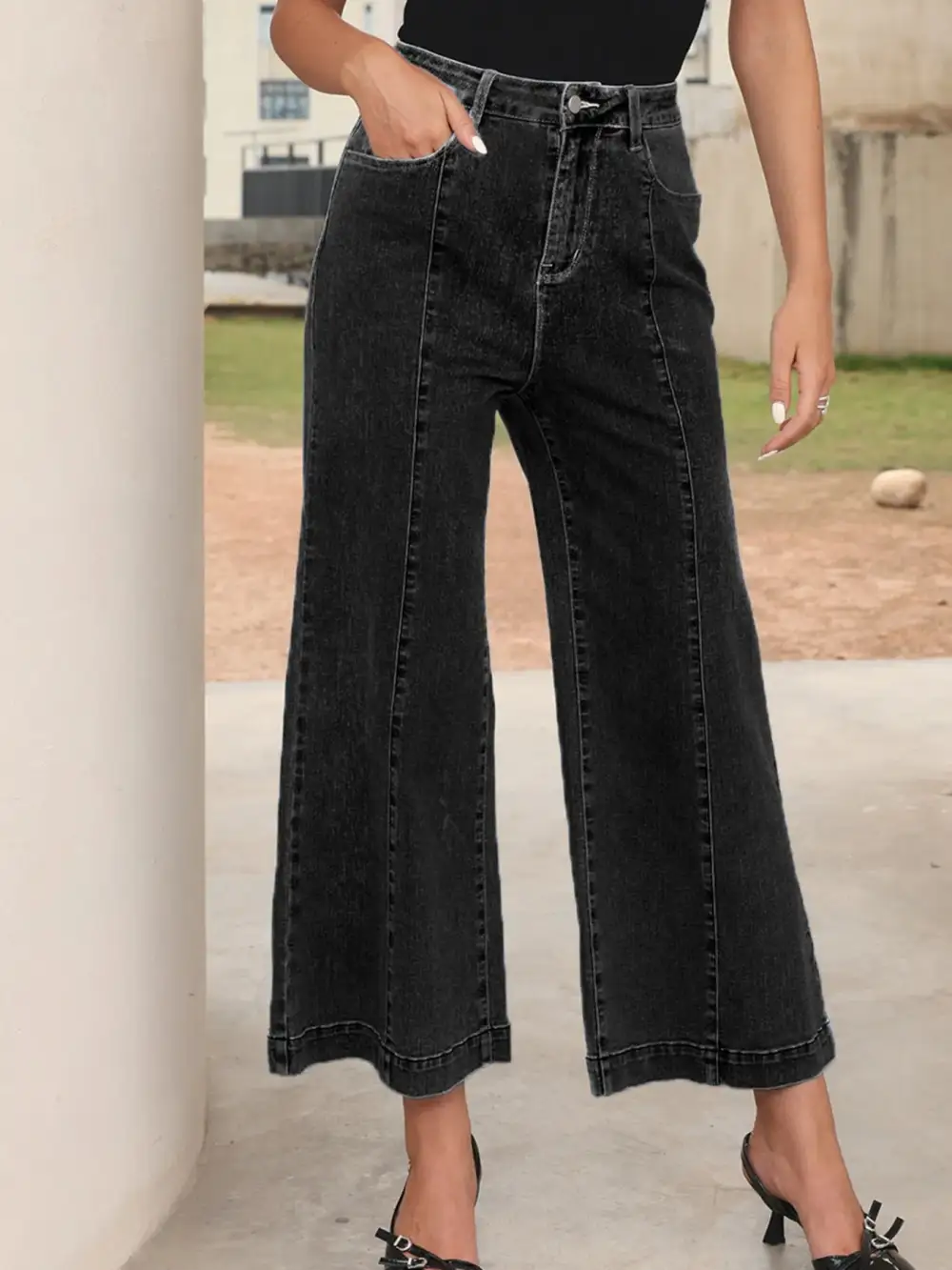 Flare Leg Seam Detail Denim Jeans