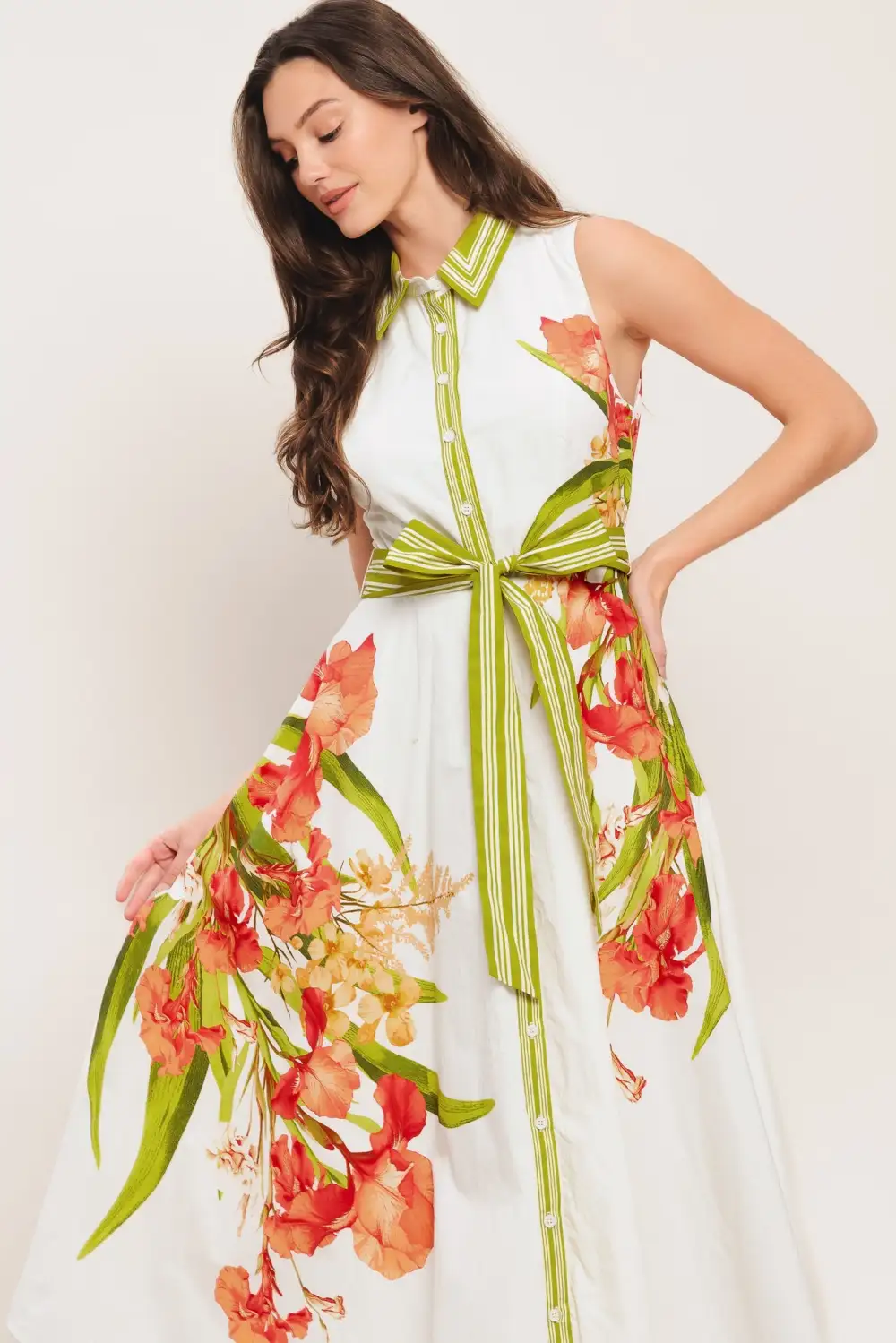 Modern Sleeveless Cotton Printed Midi Dress