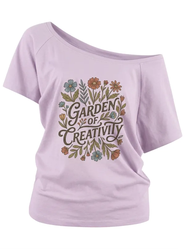 Garden Of Creativity Floral Lettering Off-Shoulder Top
