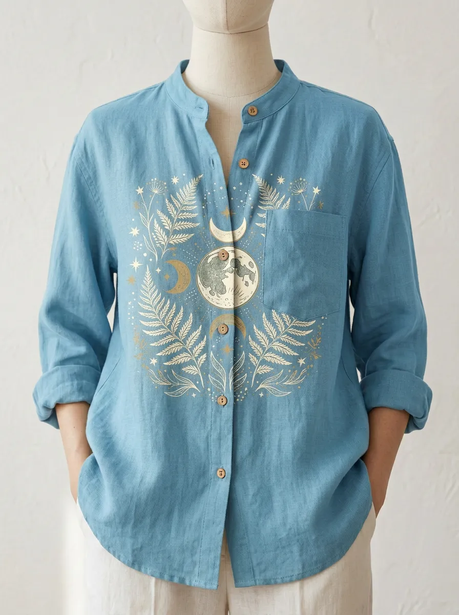 Celestial Moon Fern Botanical Linen Shirt