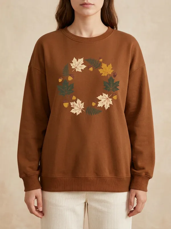 Relaxed Design Maple-Leaf Printed Acorn Graphic Sweatshirt