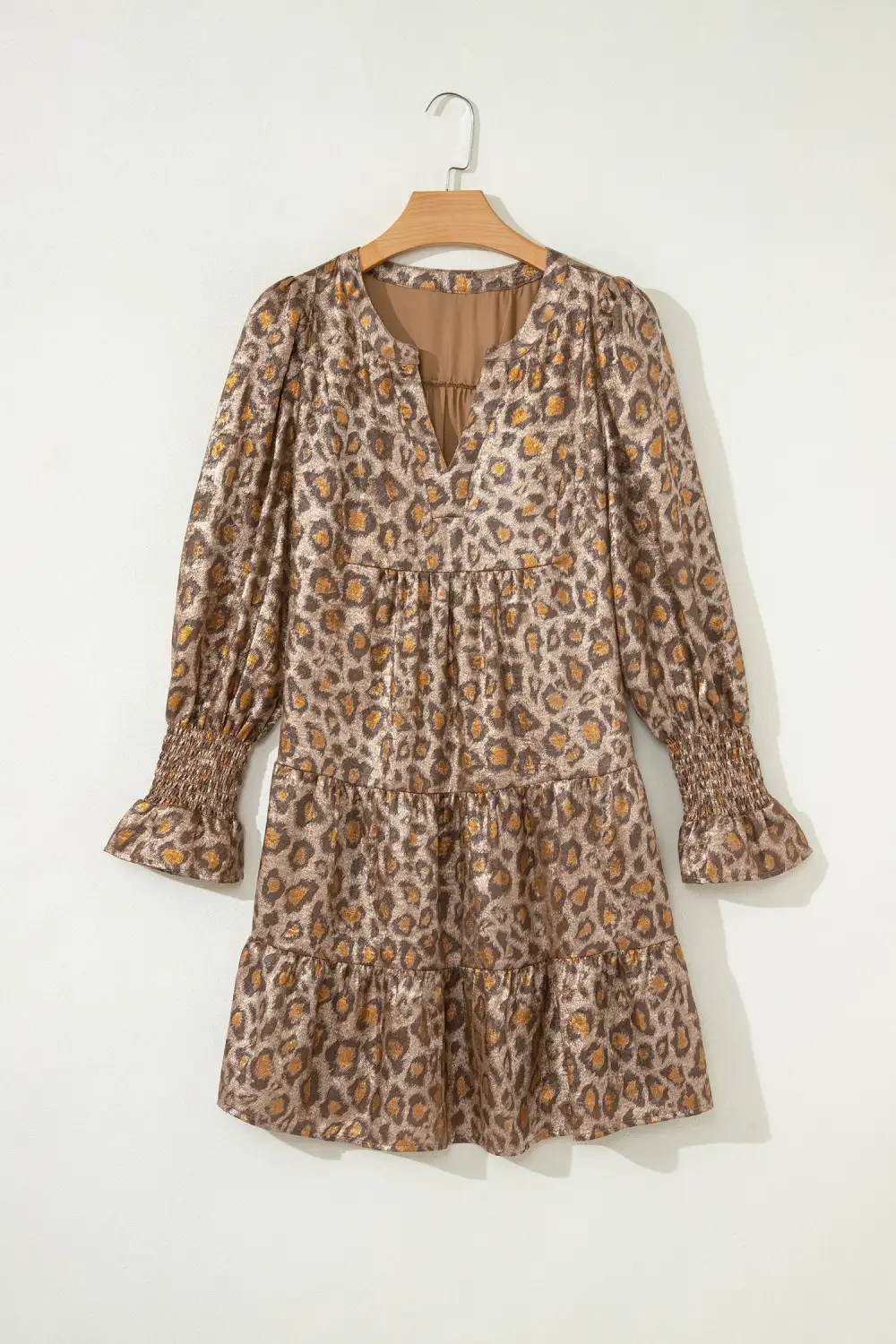Animal Print V Neck Ruffle Mini Dress