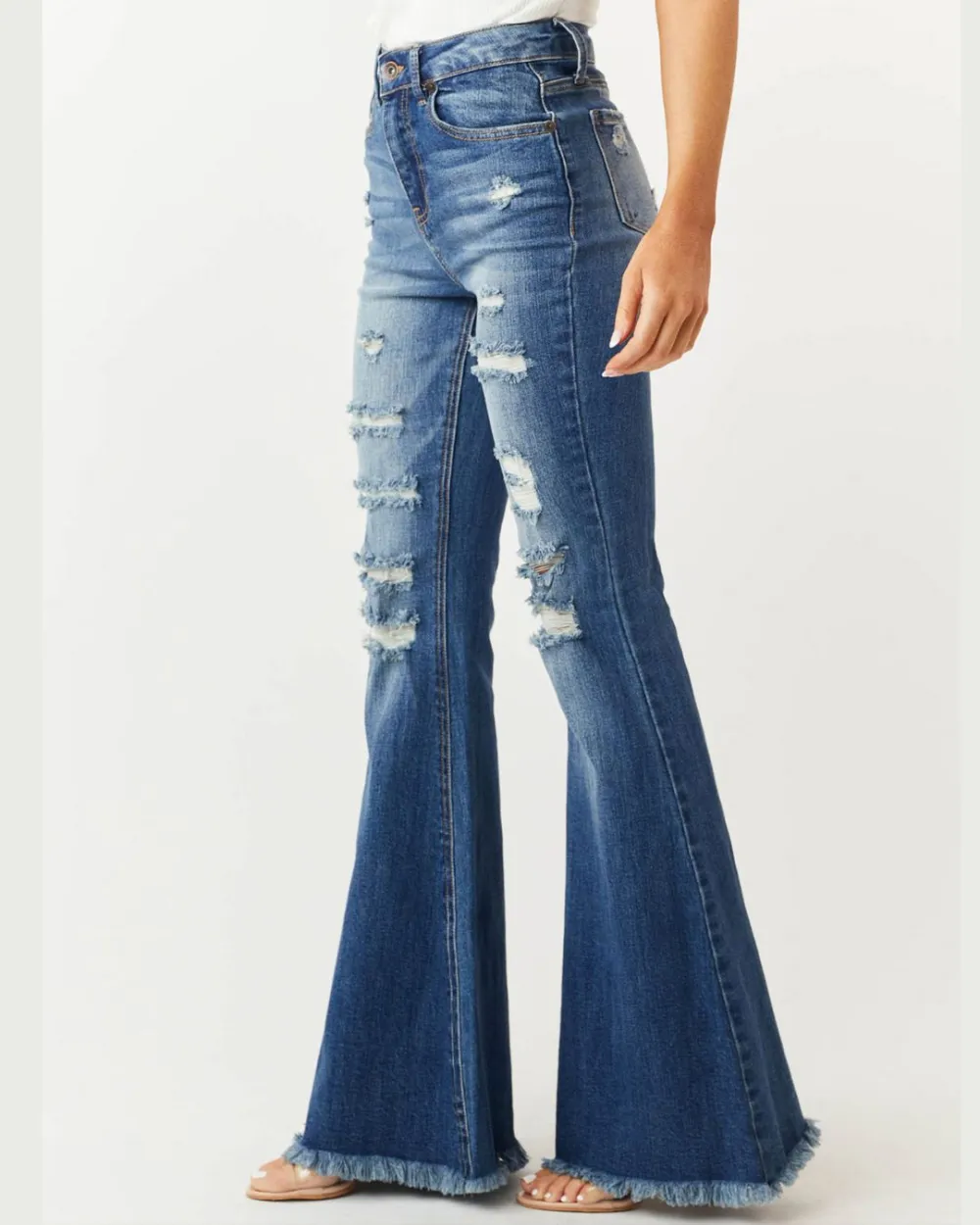 Distressed Stretch Flare Jeans