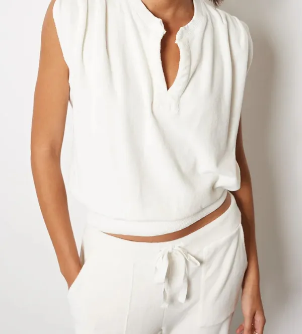 Split Neck Ribbed Sleeveless Tee