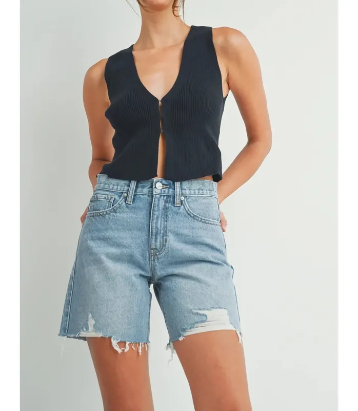 Blue Cotton Blend Shorts Easy Wear