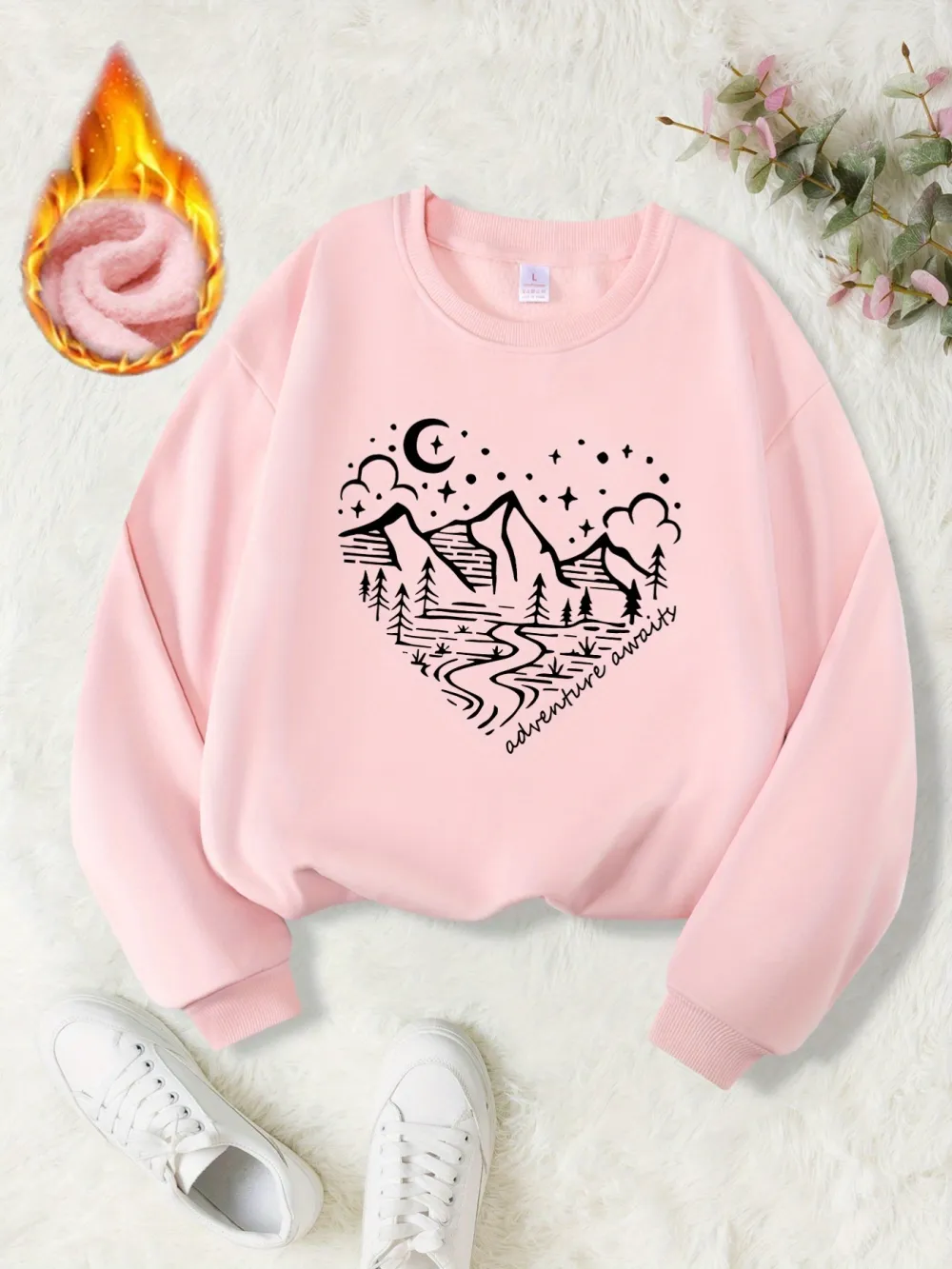 Beige With Black Mountain & Star Night Sky Print Sweatshirt