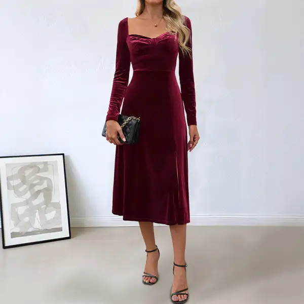 Women's Bodycon Velvet Ruffled Bridal Midi Dress