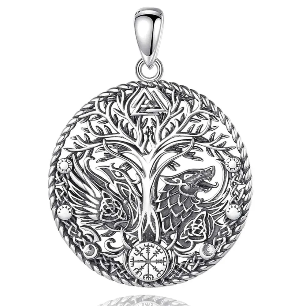 Men's Yggdrasil Necklace Runes And Wolf