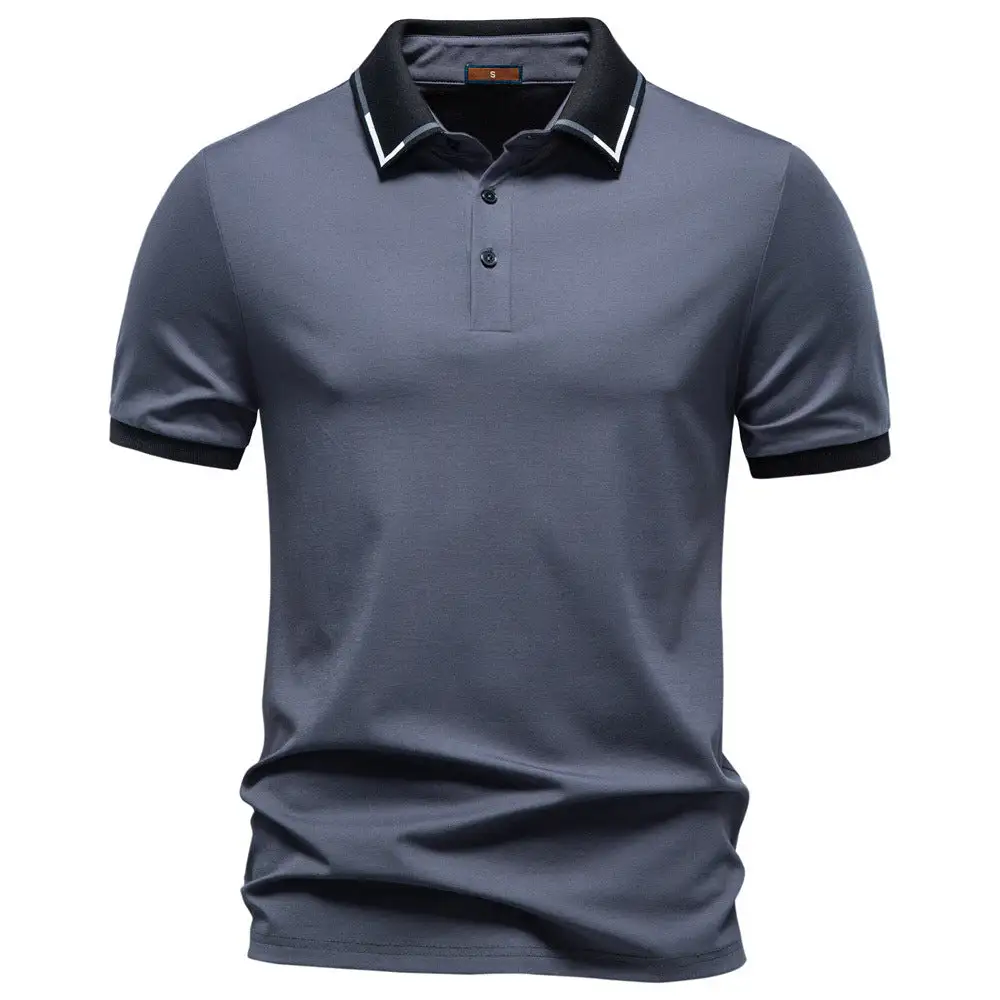 Ribbed Contrast Trim Cotton Polo Shirt