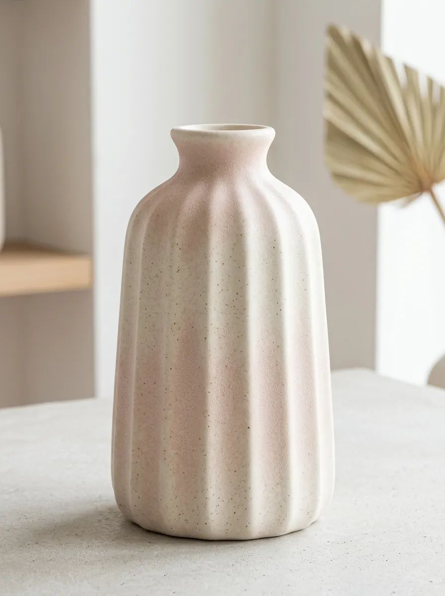 Minimalist Speckled Fluted Ceramic Table Vase