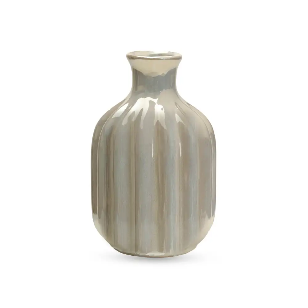 Ivory Ribbed Ceramic Vase