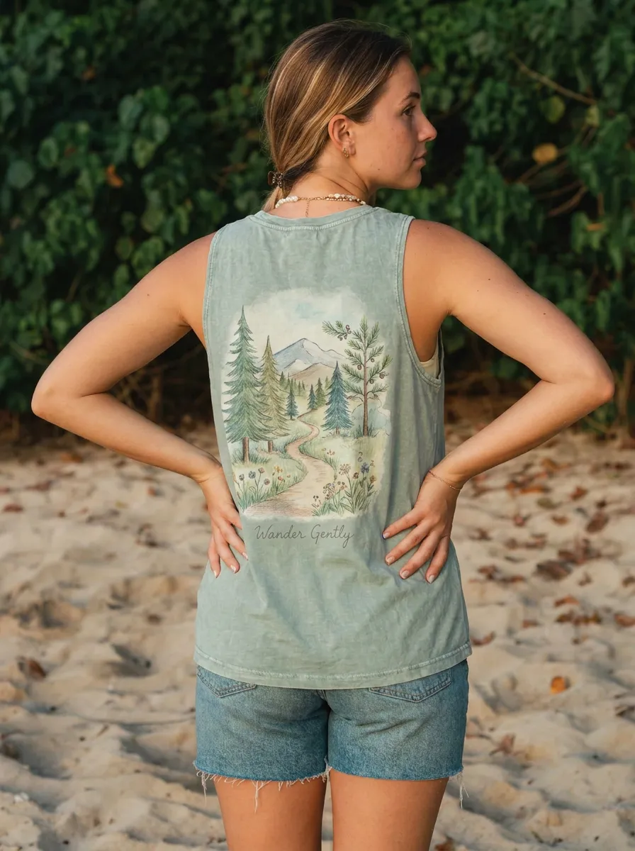 Women's Nature Lover Forest Mountain Path Printed Tank Top