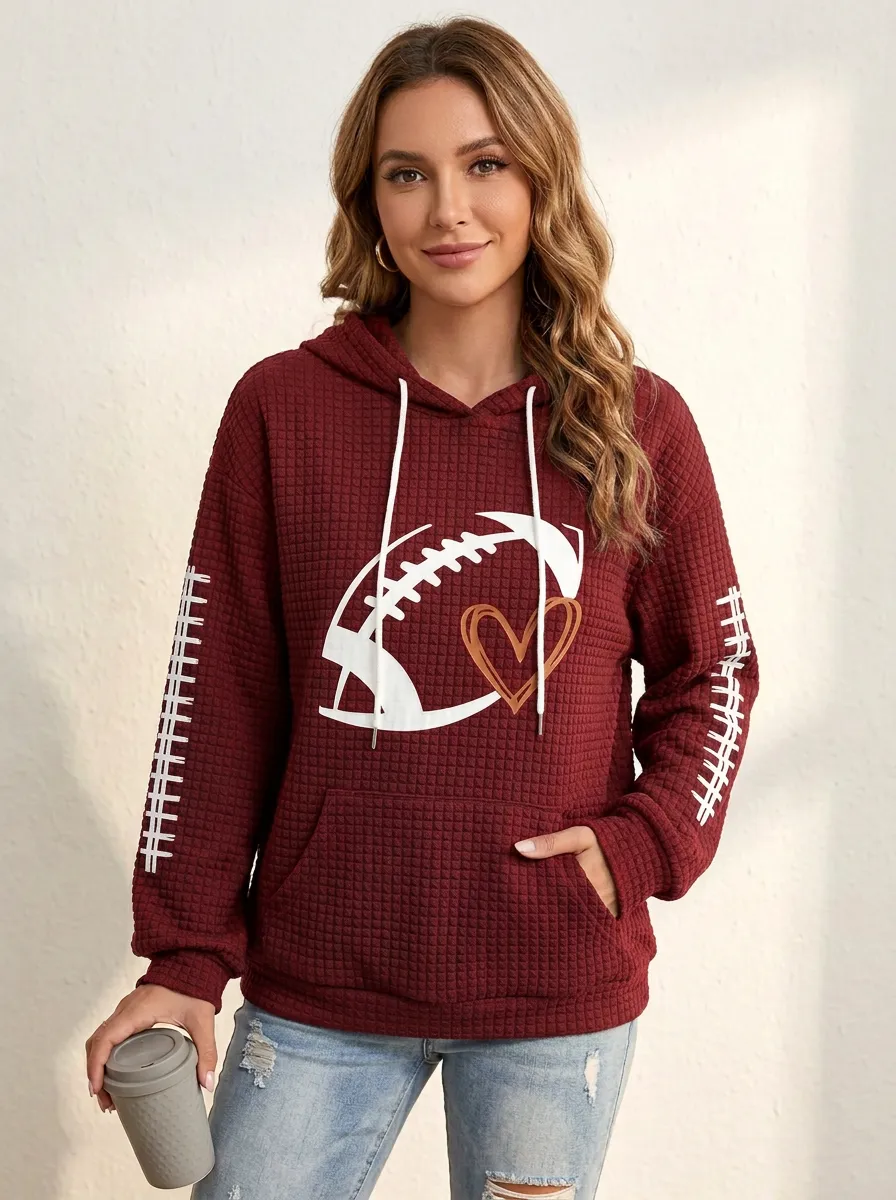 Women's Sport Gridiron Heart Graphic Waffle Hoodie