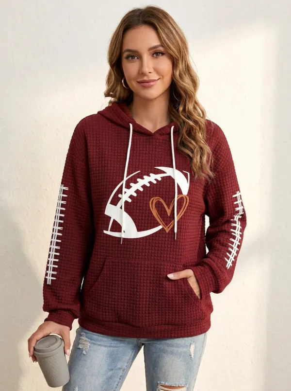 Women's Sport Gridiron Heart Graphic Waffle Hoodie