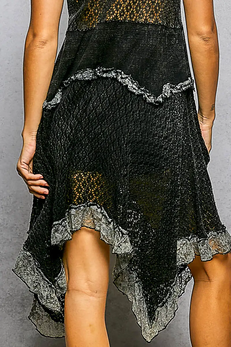 Lace Detail Ruffle Detail Sleeveless Knit Dress