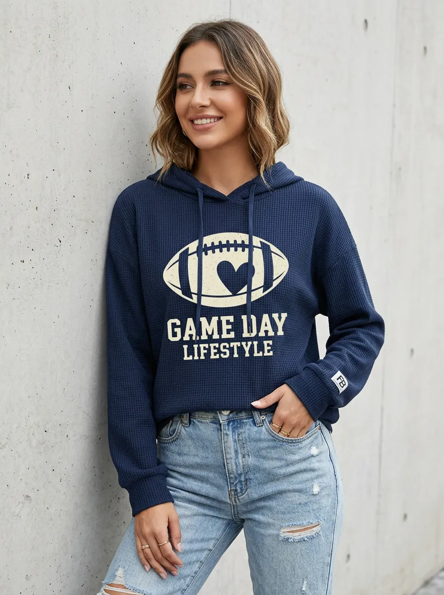 Women's Classic Playbook Inspired Gridiron Heart Ball Love Graphic Hoodie