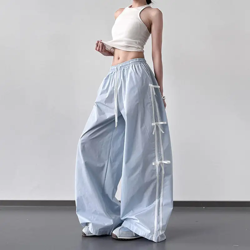 Women's Wide Leg Loose Fit Bow Detail Pants