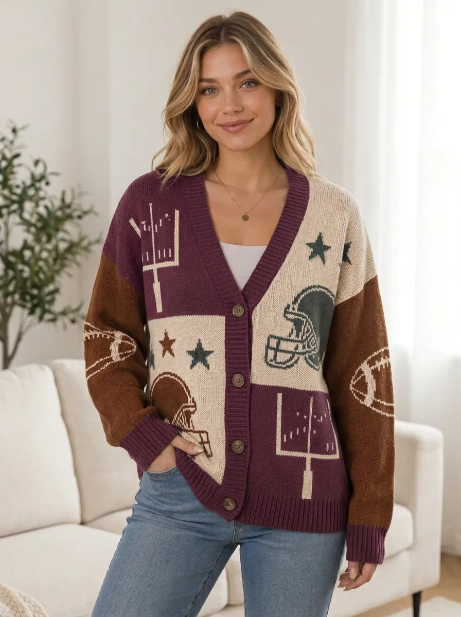 Women's Gridiron Helmet Goalpost Knit Cardigan