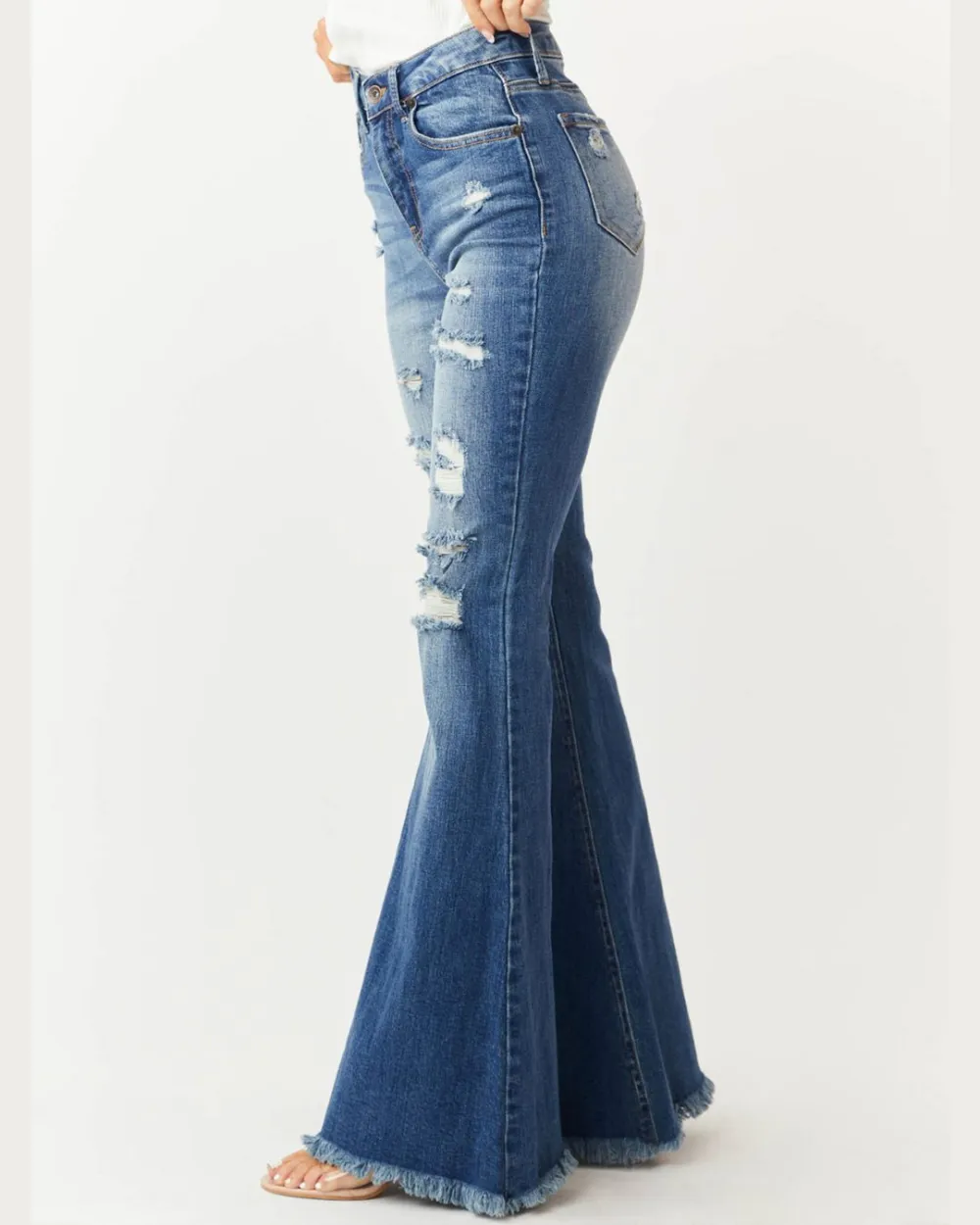 Distressed Stretch Flare Jeans