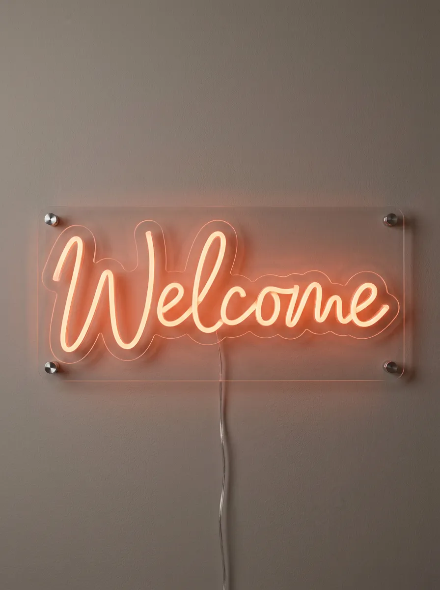 Structured Cursive Script Welcome Neon Sign