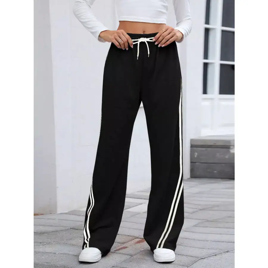Side Striped Wide Leg Pants