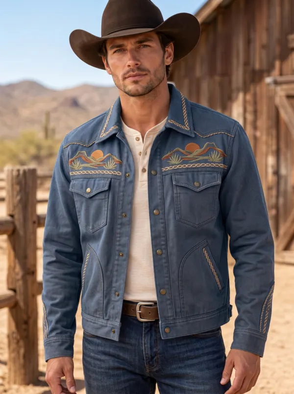 Desert Range Desert Landscape Embroidered Trail Look Men's Western Jacket