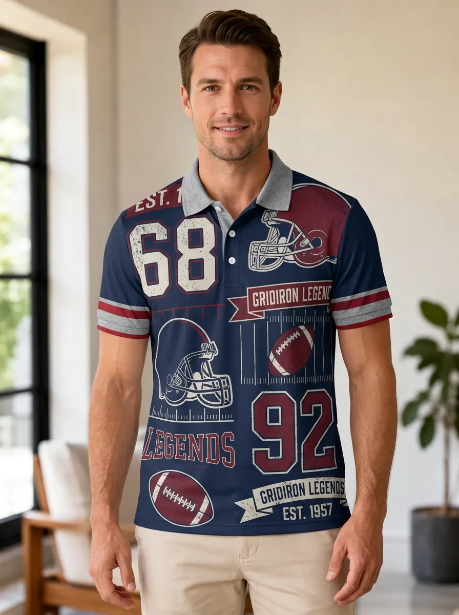 Men's Layered Gridiron Helmet Polo Shirt