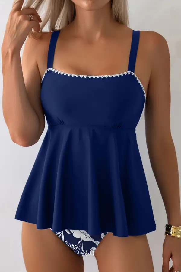 Spaghetti Straps Contrasted Tankini Set Accessory