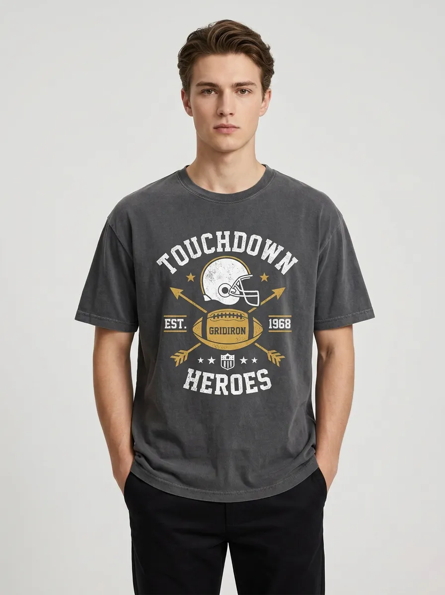 Men's American Football Touchdown Heroes Helmet Printed T-Shirt