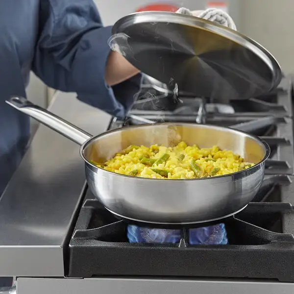 Space-Saving Stainless Steel Saucier Pan with Aluminum Clad Bottom and Cover